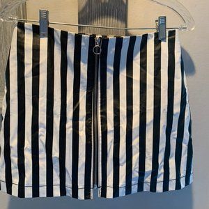 Black and White Striped Pleather Zip Up Skirt